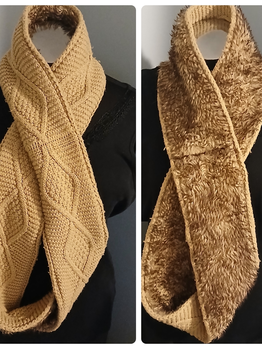 Reversible Cable Knit & Faux-Fur Infinity Scarf - Tan
